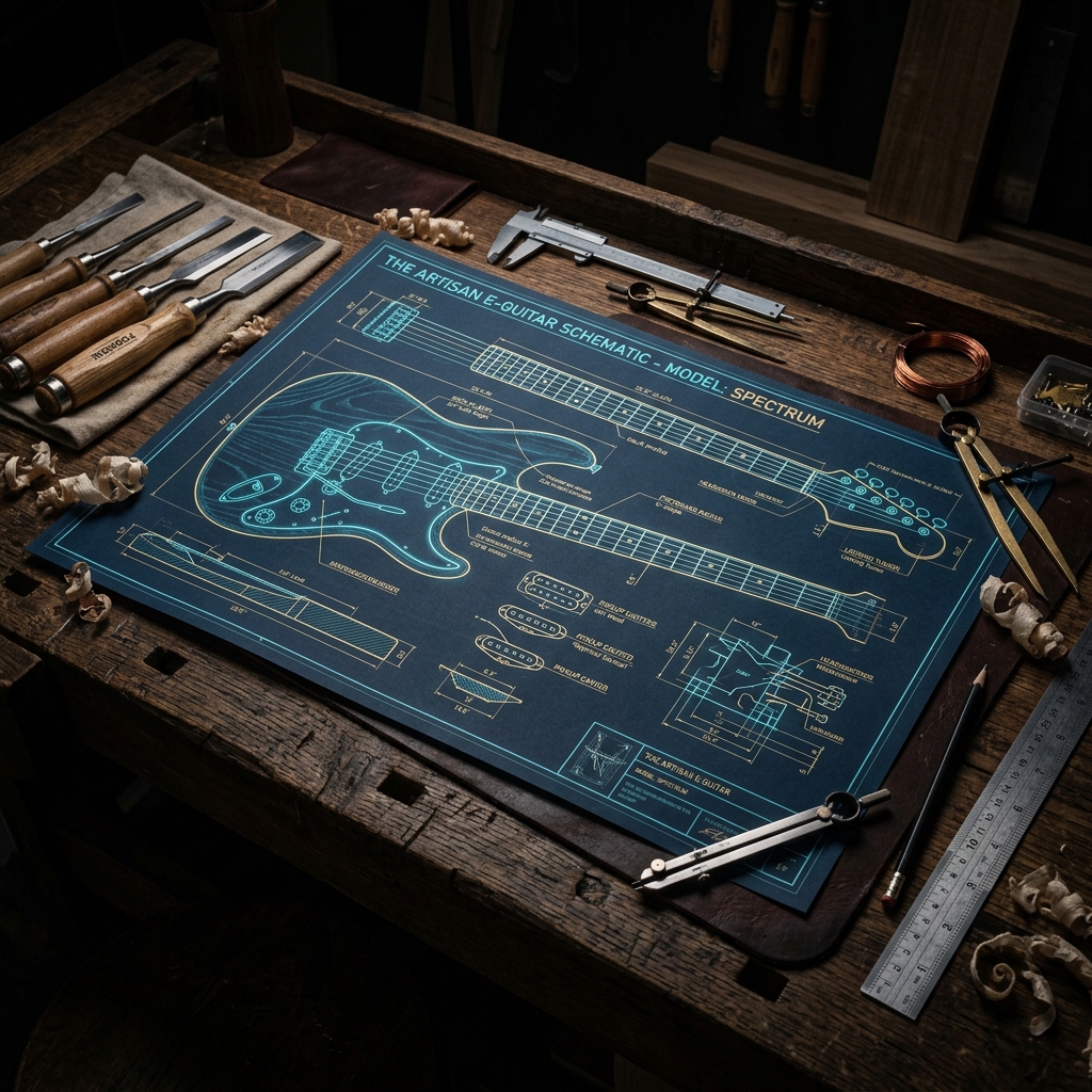 Plano técnico de guitarra Tizona Custom Shop